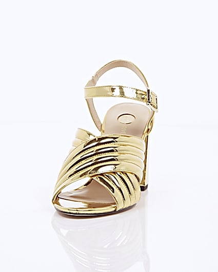 360 degree animation of product Gold patent cross strappy heels frame-3
