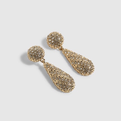 Gold Pave Tear Drop Earrings