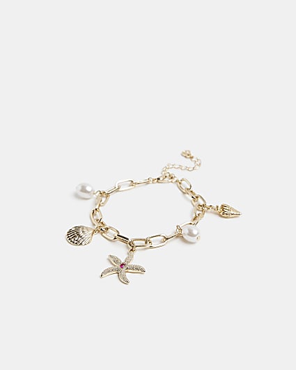 Gold pearl charm bracelet