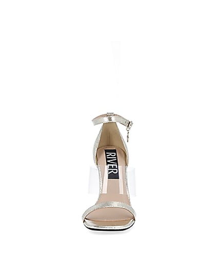360 degree animation of product Gold perspex heeled sandals frame-21