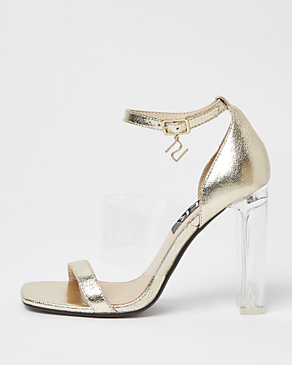 Gold perspex heeled sandals