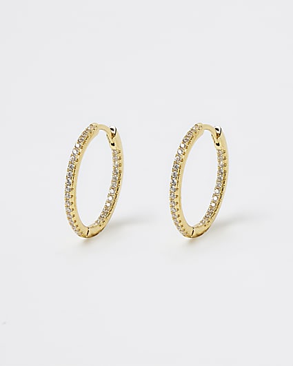 Gold plated diamante hoop earrings