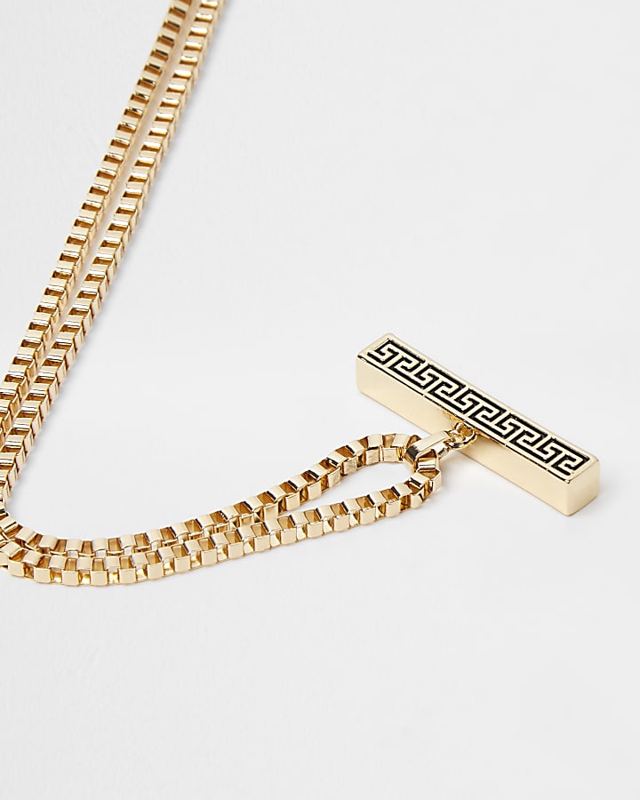Gold plated Greek key T bar necklace