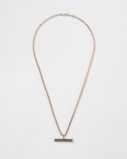 Gold plated Greek key T bar necklace