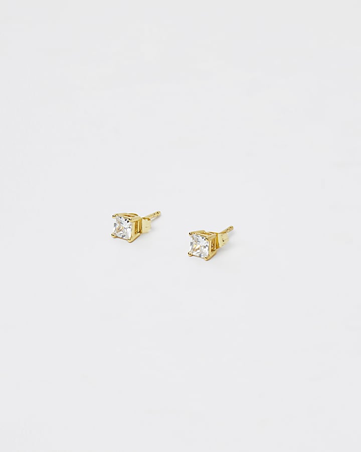 Gold Plated Square Crystal Studs