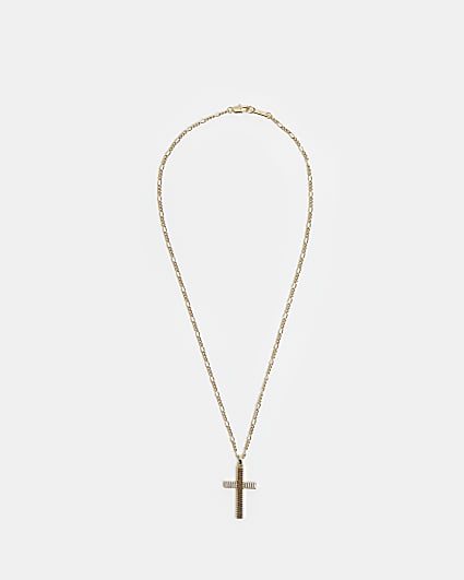 Gold plated textured cross pendant necklace