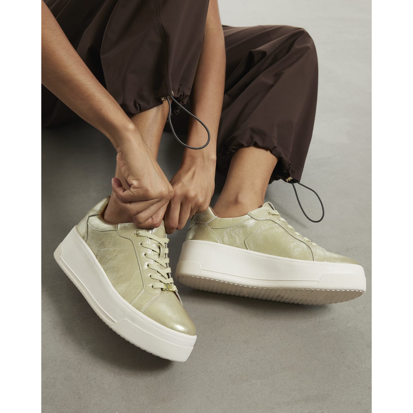 River Island Gold Platform Lace Up Trainers — photo 1 of 1