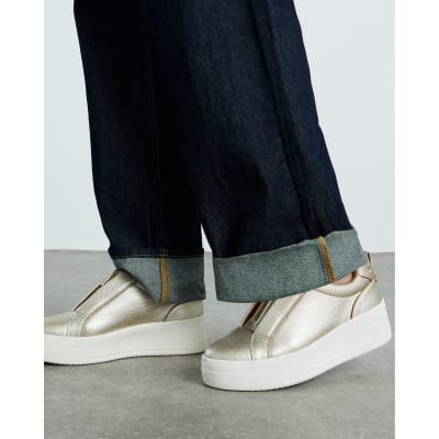 Gold Platform Zip Up Trainers