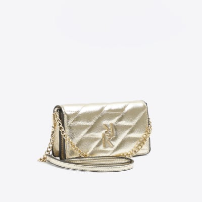 Gold quilted chain cross body bag River Island