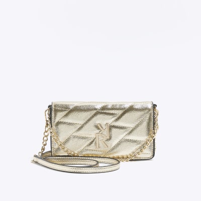 Gold quilted chain cross body bag