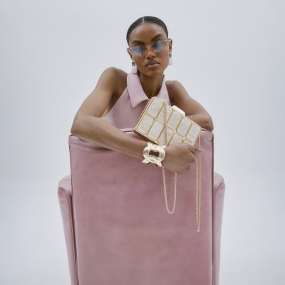 Gold Resin Hard Clutch Bag