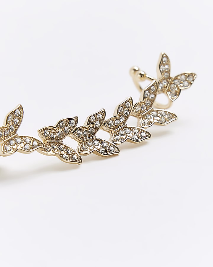 Gold rhinestone embellished butterfly earcuff