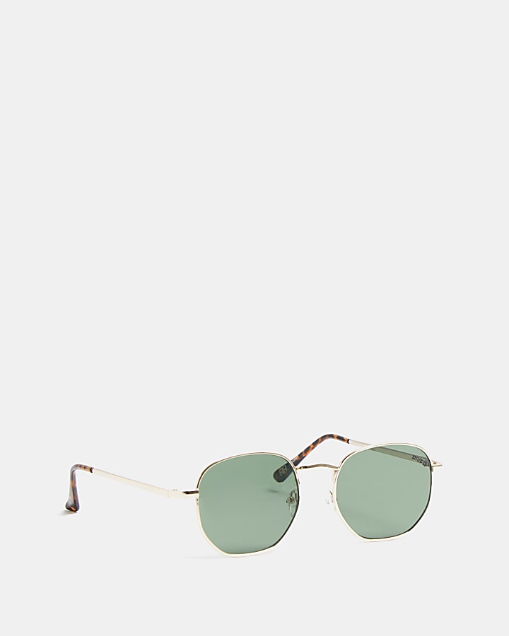 Gold RI branded tinted lens round sunglasses