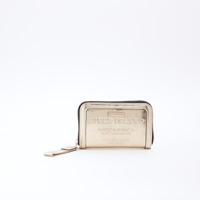 Gold RI embossed purse River Island