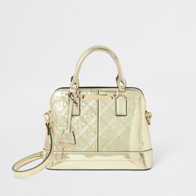 Gold RI monogram tote cross body bag | River Island