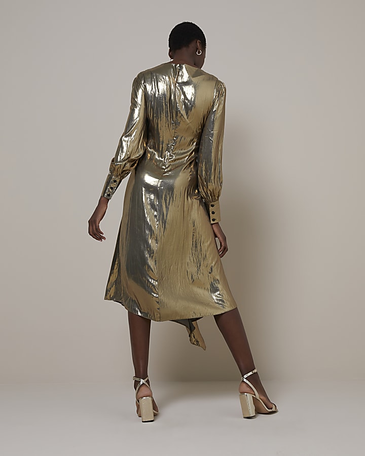 Gold RI Studio Twist Front Midi Dress
