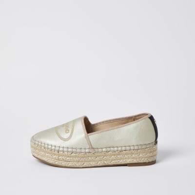 Gold RI woven espadrille shoes River Island