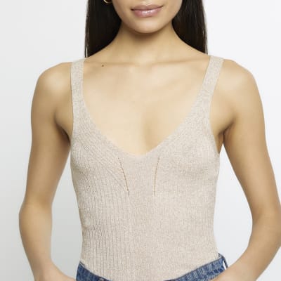 Gold ribbed knitted vest River Island