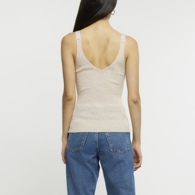 Gold ribbed knitted vest River Island