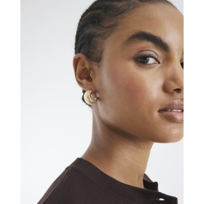 Gold Ridge Textured Hoop Earrings