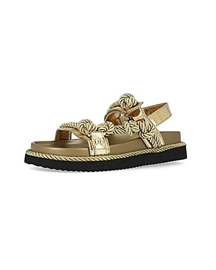 360 degree animation of product Gold rope detail chunky sandals frame-1