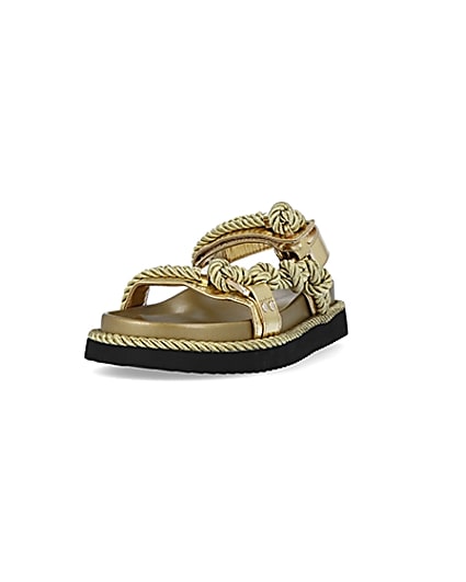 360 degree animation of product Gold rope detail chunky sandals frame-23