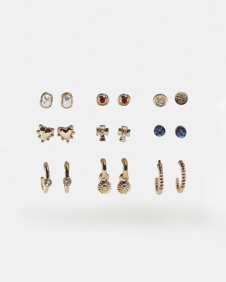 Gold sapphire stud earrings multipack
