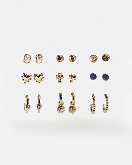 Gold sapphire stud earrings multipack