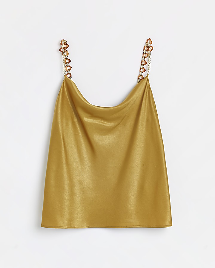 Gold satin chain straps cami top