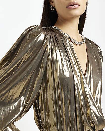 Gold satin chain wrap bodysuit