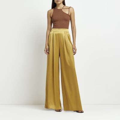 gold satin trousers