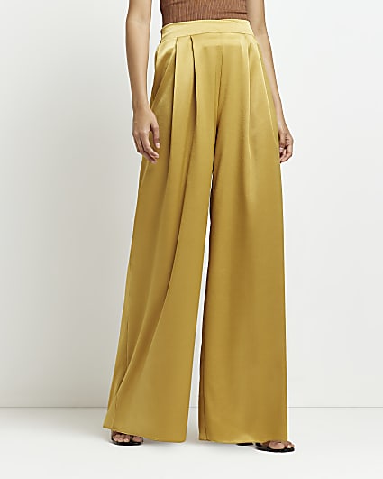 Gold satin wide leg trousers