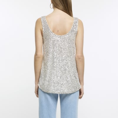 Gold scoop sequin tank top River Island