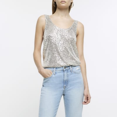 River Island scoop neck sequin tank in gold