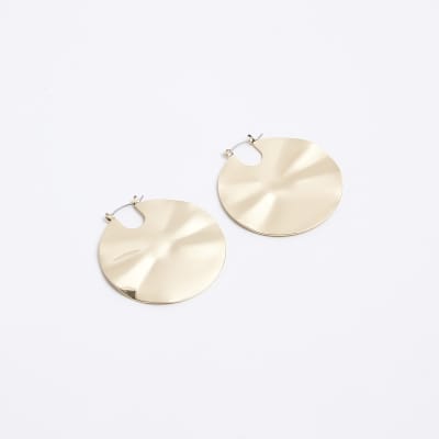 Gold Sculpted Hoop Earrings River Island