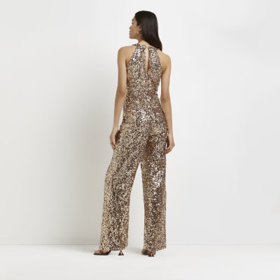 gold sequin halter