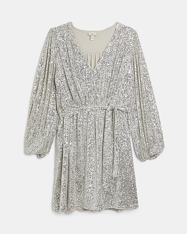 Gold sequin maternity belted mini dress