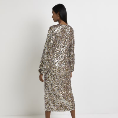 gold sequin midi
