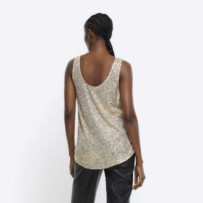 Gold sequin tank top River Island
