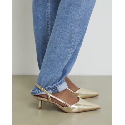 Gold Slingback Low Court Heels