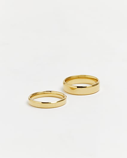 Gold stainless steel band rings 2 pack