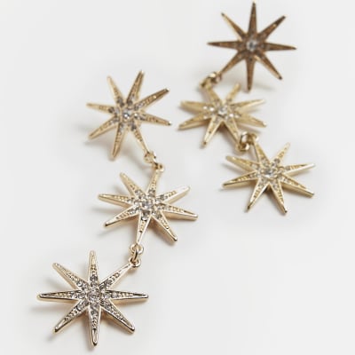 Gold Star Drop Earrings River Island