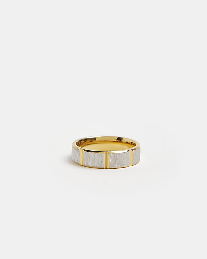 Gold Steel Block Band Ring