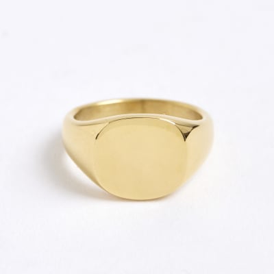 Gold Steel Signet Ring