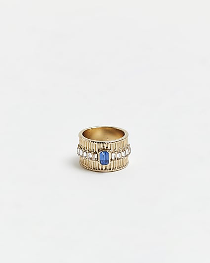 Gold stone and diamante embellished ring