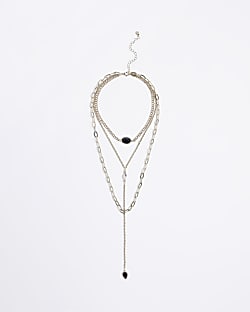 Gold stone detail multirow necklace