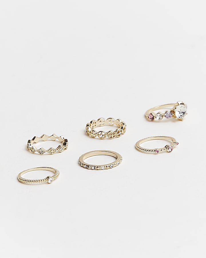 Gold stone detail ring multipack