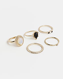 Gold stone detail ring multipack