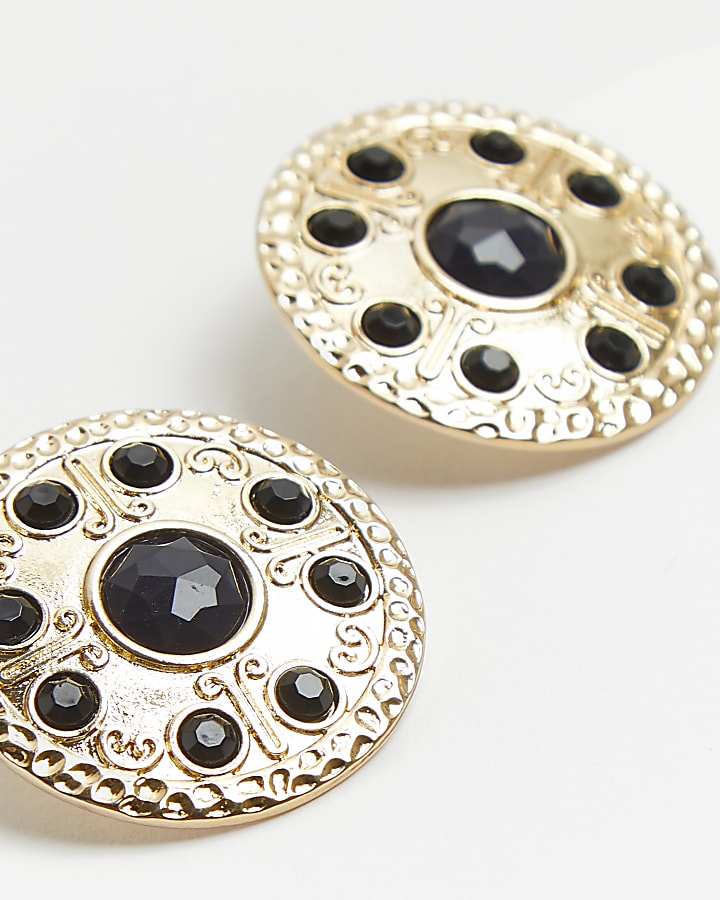 Gold stone embellished stud earrings