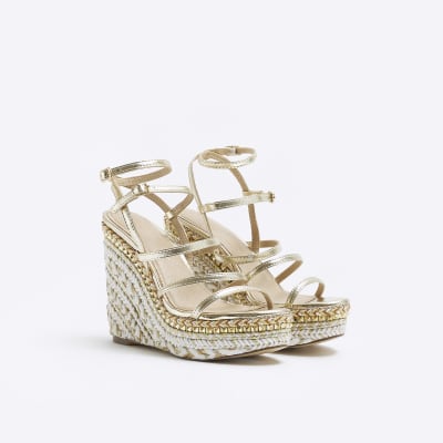 Strappy gold hot sale wedges